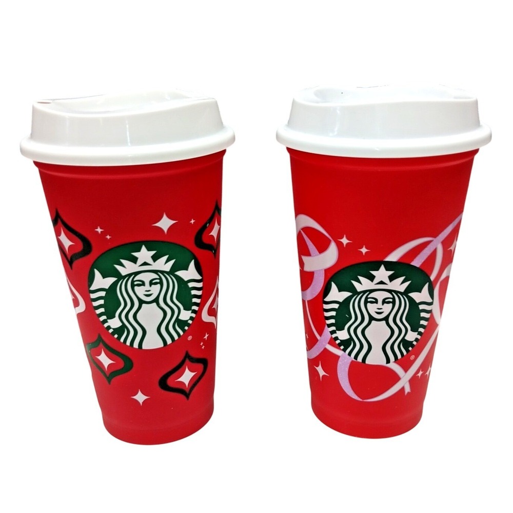 Starbucks Christmas Holiday Coffee‎ Tumbler Lot Reusable Red White 16oz 2023